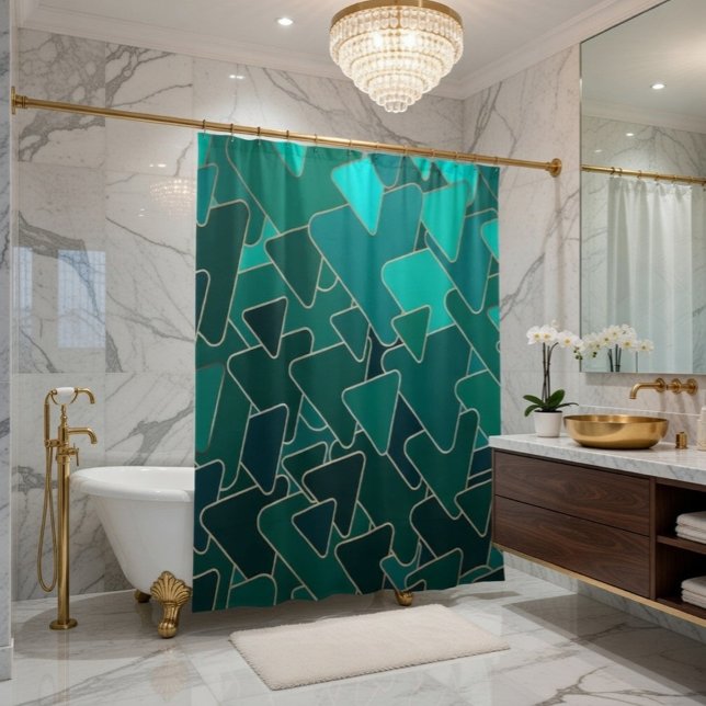 Rideau de douche géométrique sarcelle et or (Créateur téléchargé)