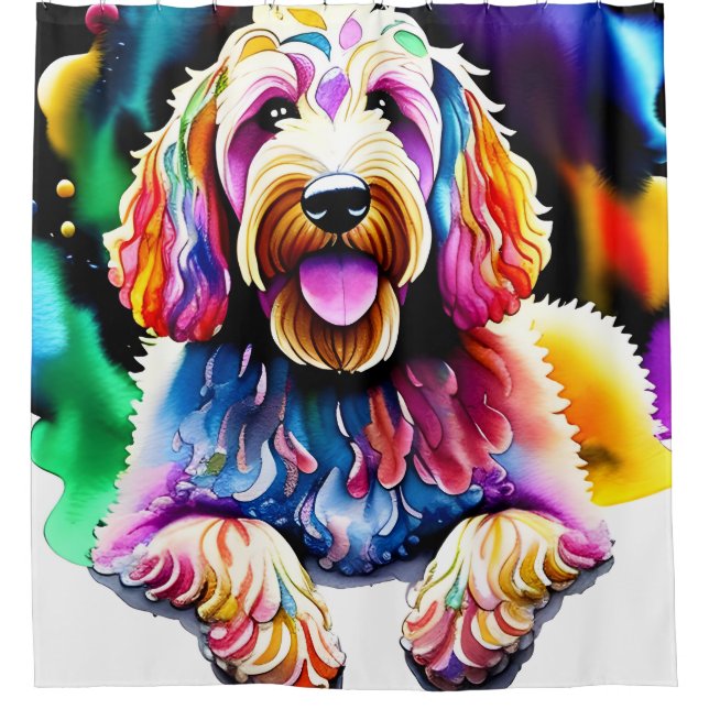 Rideau de douche Goldendoodle "Happy Dog" (Devant)