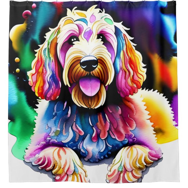 Rideau de douche Goldendoodle "Happy Dog" (Devant)