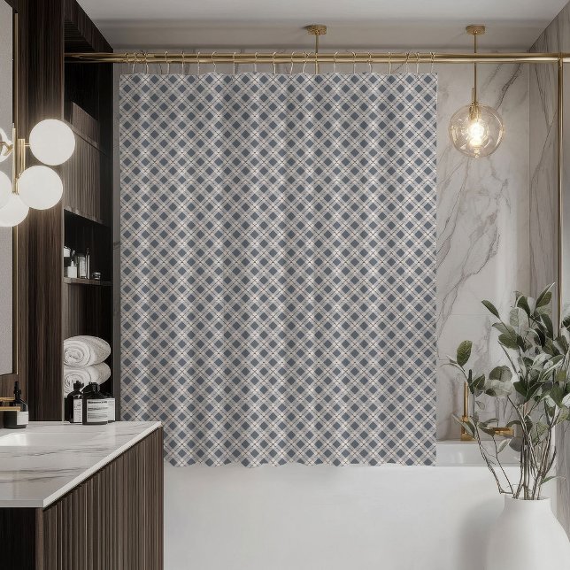Rideau de douche gris chic Moderne à carreaux (Coral Grey Shower Curtain Modern Plaid Statement)