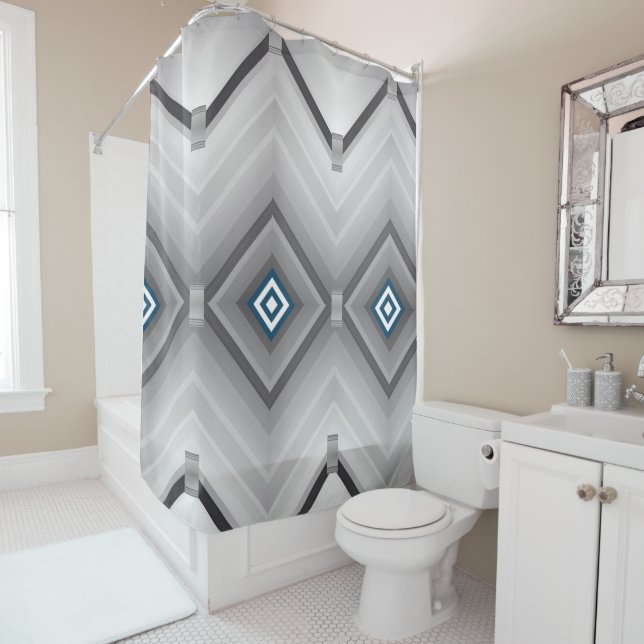 Rideau de douche gris noir blanc (En situation)