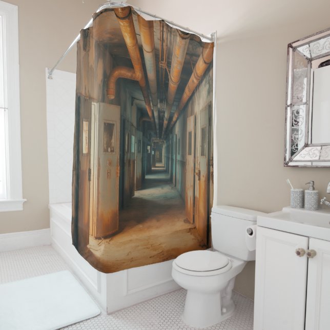 Rideau de douche Grunge Industriel Vintage (En situation)