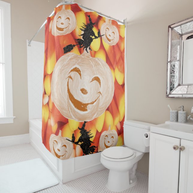 Rideau de douche Halloween, Citrouille (En situation)