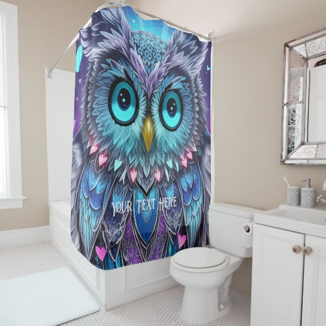 Rideau de douche Hibou Bleu Mystique (En situation)