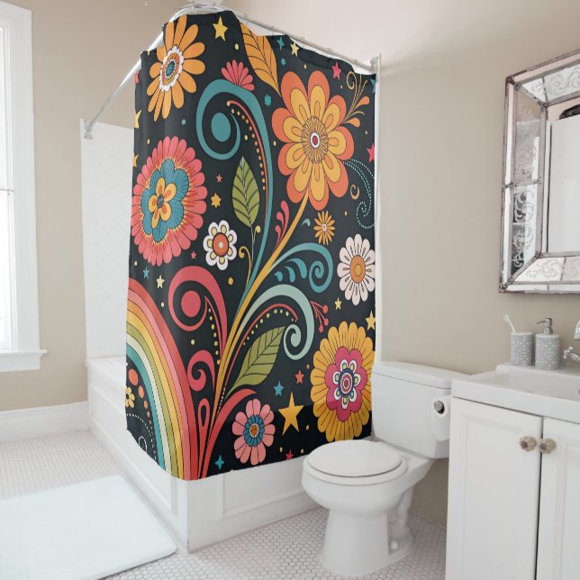 Rideau de douche Hippie (En situation)