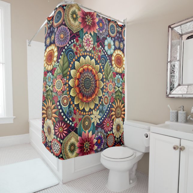 Rideau de douche hippie Art (En situation)