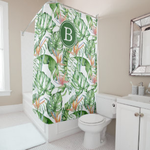 Rideau de douche Initiales Feuilles Tropicales