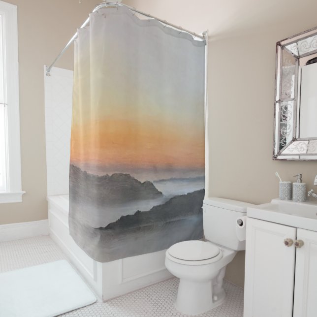 Rideau de douche inspirant | Lever de soleil tempê (En situation)