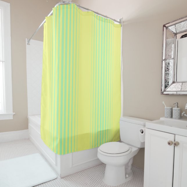 rideau de douche jaune et turquoise (En situation)