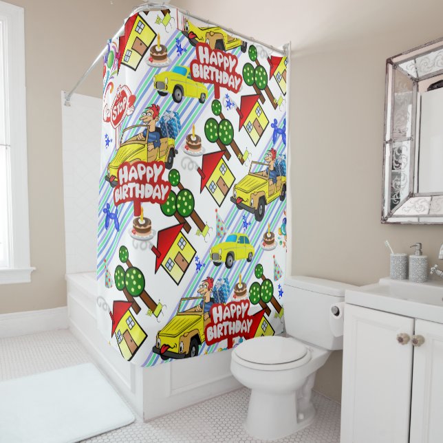 Rideau de douche Joyeux Garçons d'anniversaire Voi (En situation)
