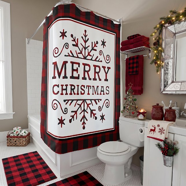 Rideau de douche Joyeux Noël à carreaux (Créateur téléchargé)