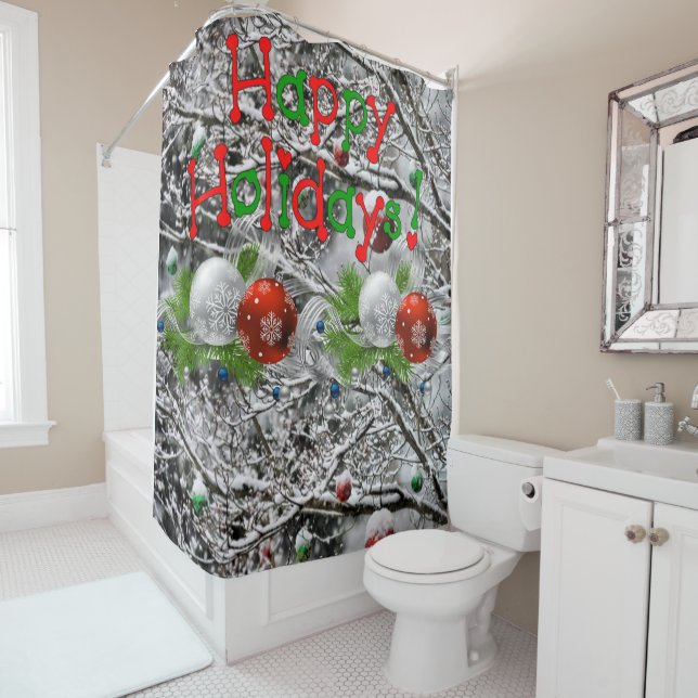 Rideau de douche Joyeux vacances (En situation)