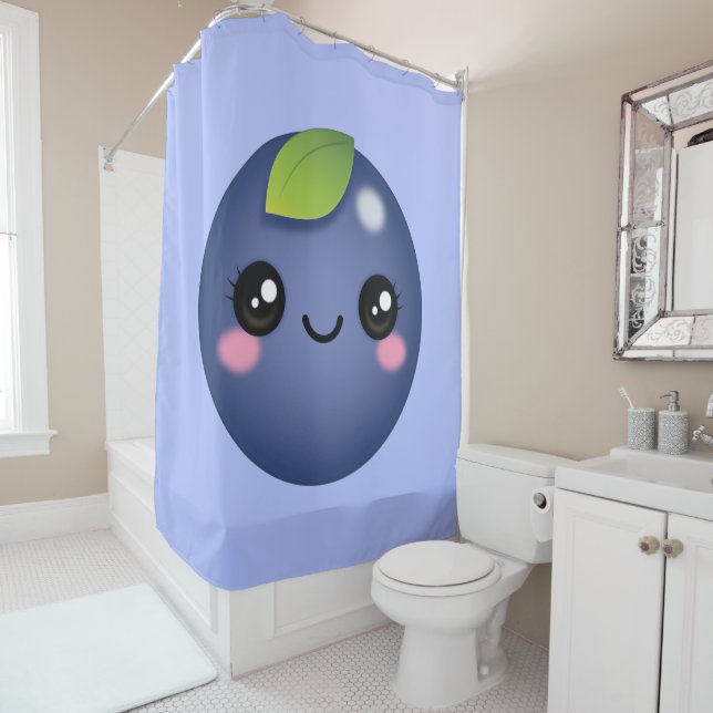 Rideau de douche Kawaii Blueberry (En situation)