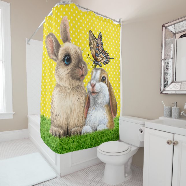 Rideau de douche lapin de miel (En situation)