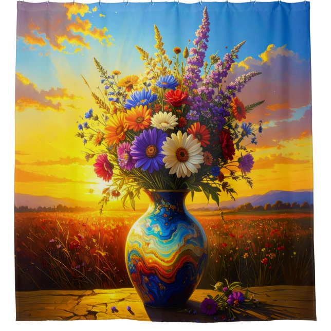 Rideau de douche Lever de soleil Fleurs sauvages 0 (Devant)