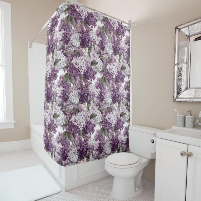 Rideau de douche Lilac violet et blanc (En situation)