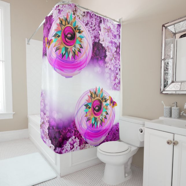 Rideau de douche Lilacs floraux (En situation)