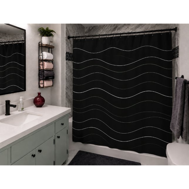 Rideau de douche Luxe Nordique Vague Noir Moderne (Créateur téléchargé)