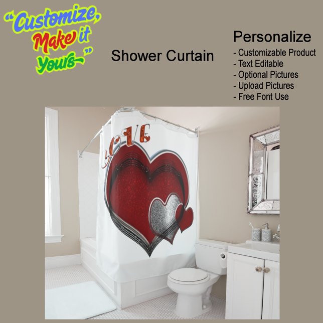 Rideau de douche magique Coeur (Heart Magic Shower Curtain with White Background.)