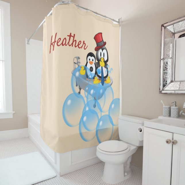 Rideau de douche Manchot Bulles  (En situation)