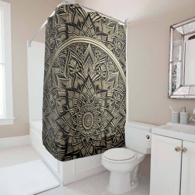 Rideau de douche Mandala Or (En situation)