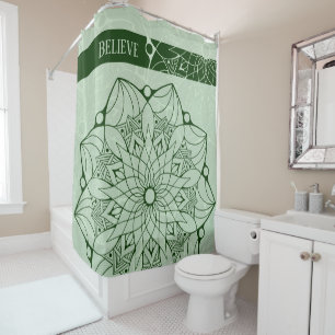 Rideau de douche Mandala vert 2 tonalités personna