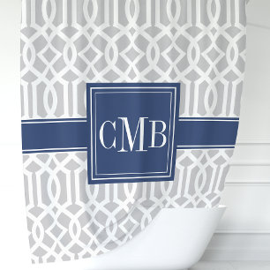 Rideau de douche marocain gris et bleu marine pers