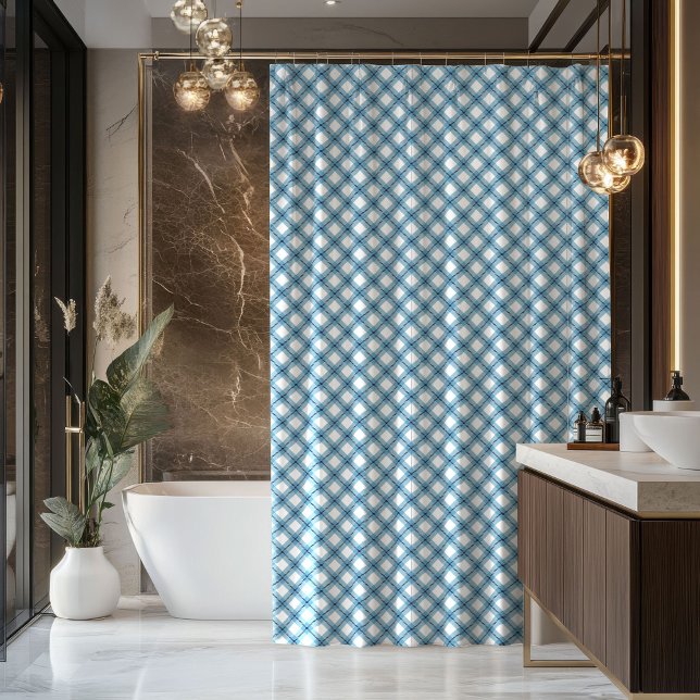 Rideau de douche masculin bleu à carreaux Idée cad (Masculine Bath Curtain Blue Plaid Gift Idea)