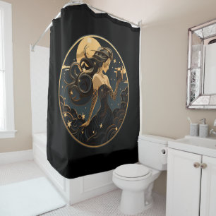 Rideau de douche Mermaid Art déco noir et or