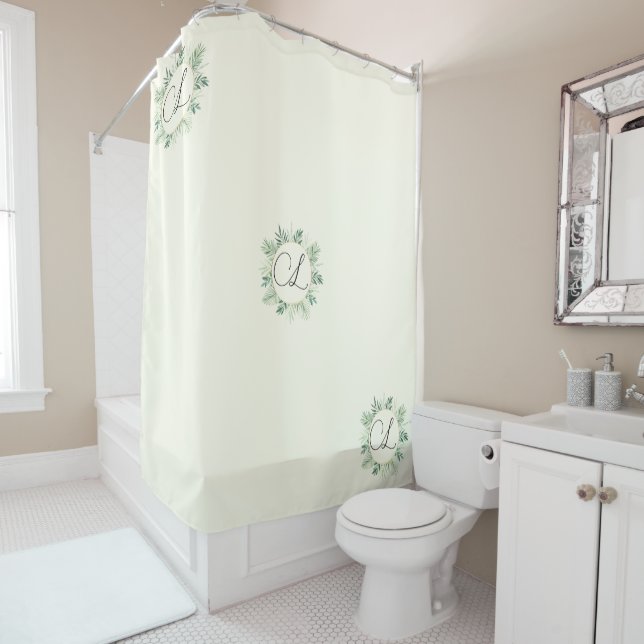Rideau de douche monogramme ivoire (En situation)