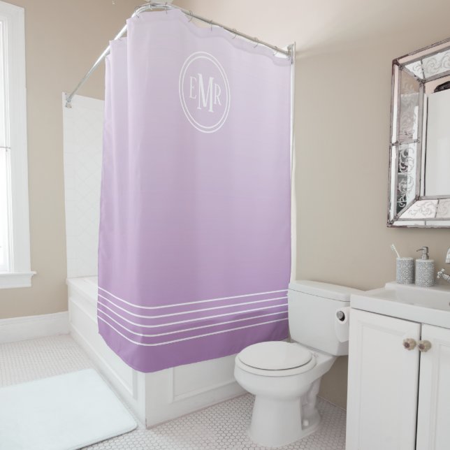 Rideau de douche monogrammé ombré violet (En situation)