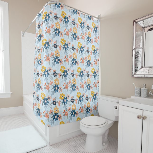 Rideau de douche Motif à fleurs inspiré Boho (En situation)
