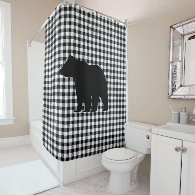 Rideau de douche Motif de contrôle de l'ours noir (En situation)