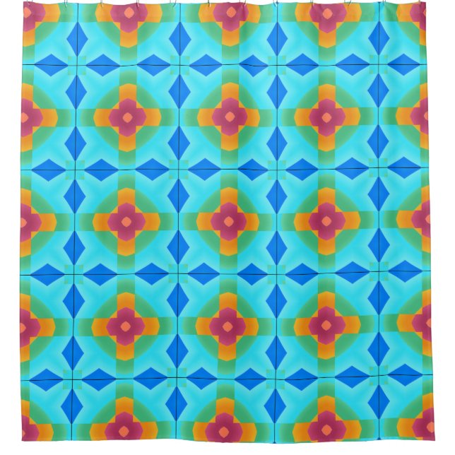 Rideau de douche, motif géométrique multicolore (Devant)