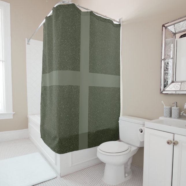 Rideau de douche Motif Moss Croix verte (En situation)