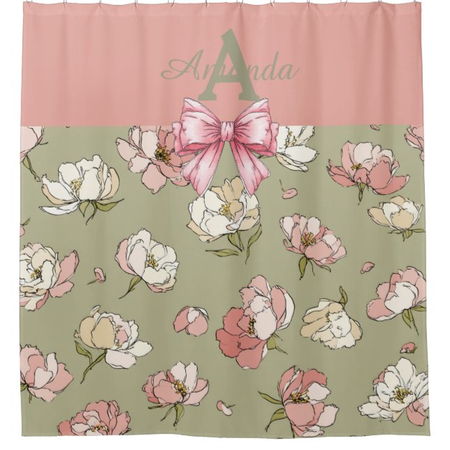 Rideau de douche Motif Peony tiré à la main (Devant)