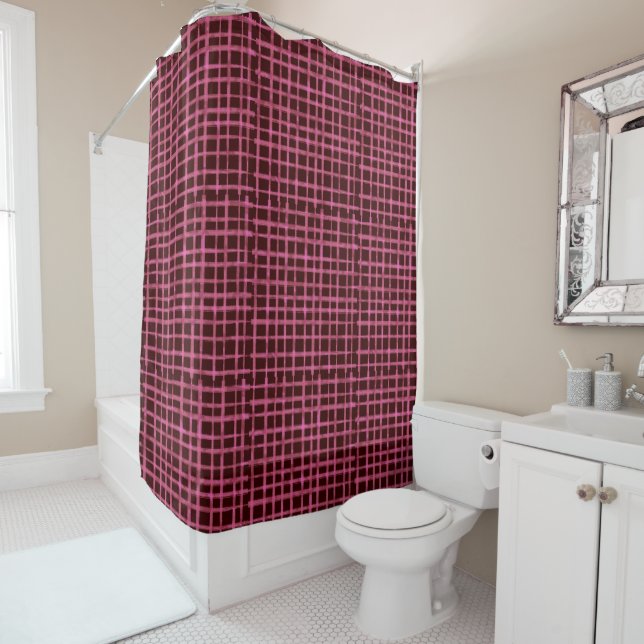 Rideau de douche Motif rose foncé en treillis (En situation)