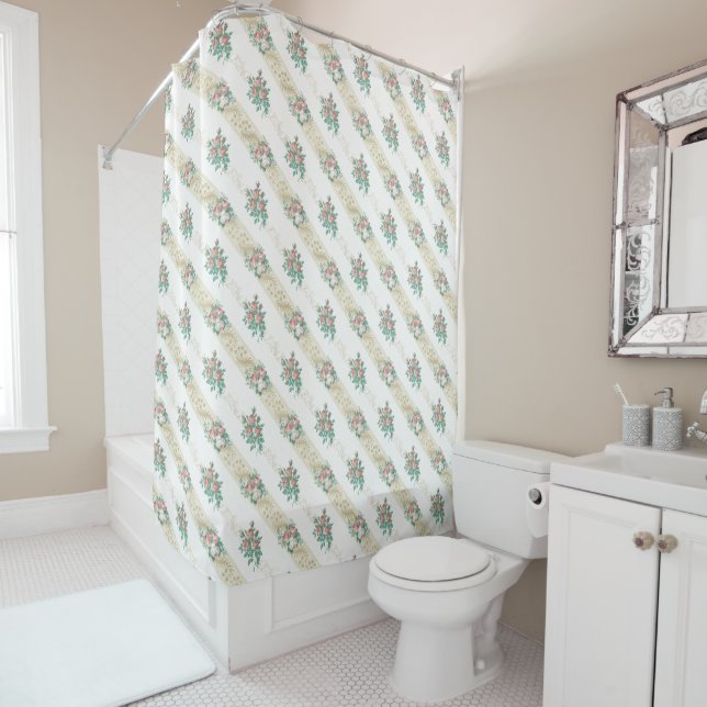 Rideau de douche - Motif Rose Vintage (En situation)