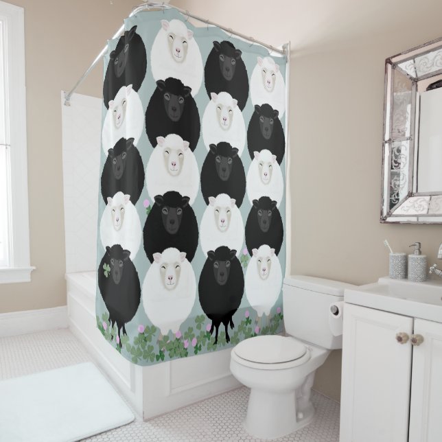 Rideau de douche Mouton Noir et Blanc (En situation)