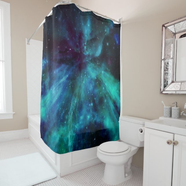 Rideau de douche Nebula turquoise (En situation)