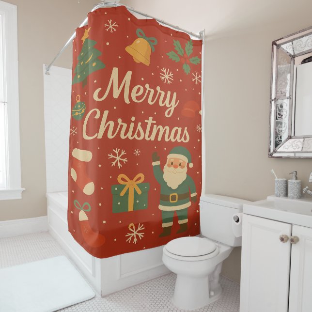 Rideau de douche Noël et Père Noël (En situation)