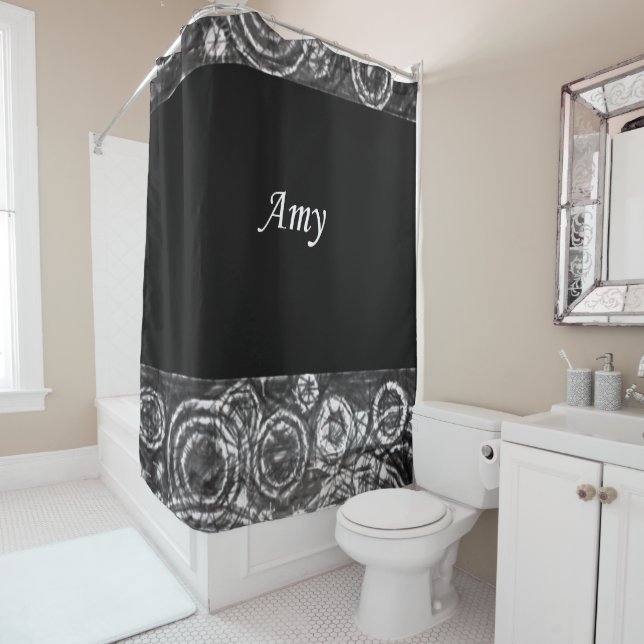 Rideau de douche noir blanc (En situation)