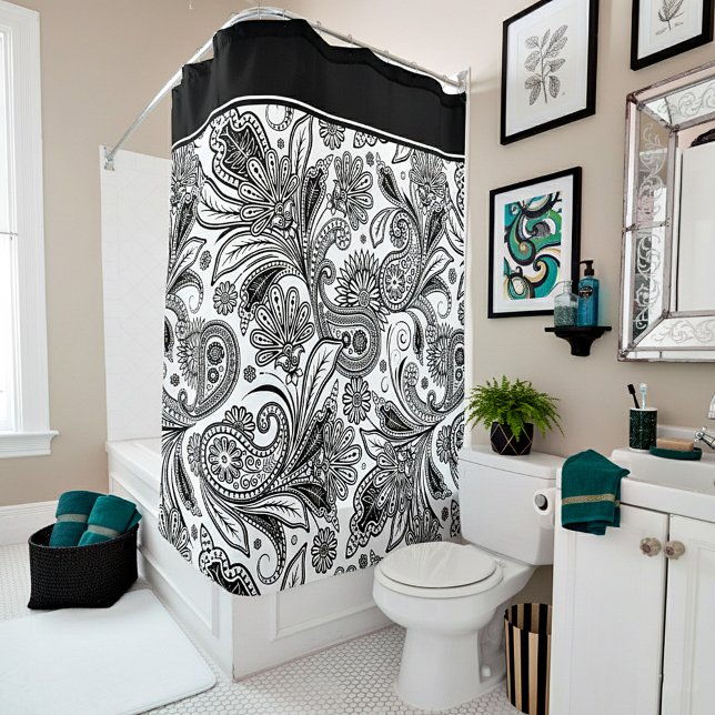 Rideau de douche noir et blanc à motif cachemire (Créateur téléchargé)