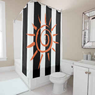 Rideau de douche Noir et blanc Bande orange étoile