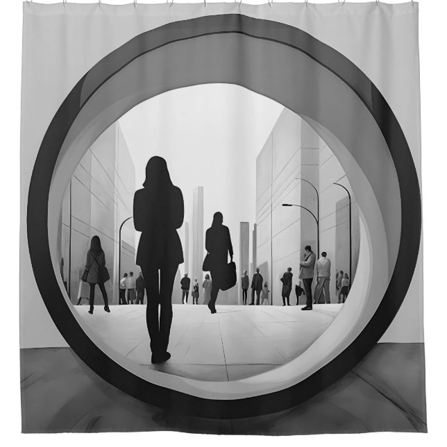 Rideau de douche noir et blanc d'art moderne (Devant)