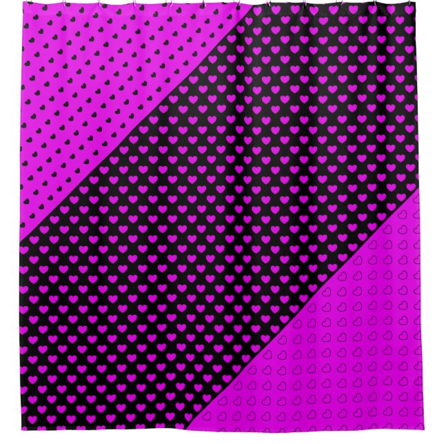 Rideau De Douche Noir Et Rose Avec Coeurs (Devant)