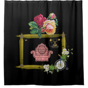 rideau de douche noire à fleurs vintages