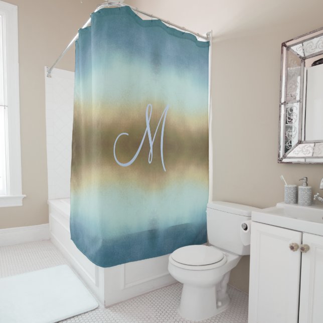 Rideau de douche Ombre Gold Blue Monogram (En situation)