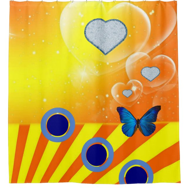 Rideau de douche, orange, bleu (Devant)