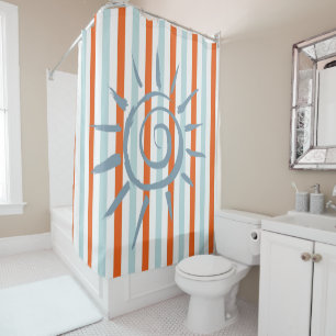 Rideau de douche orange et bleu bande bleue Star